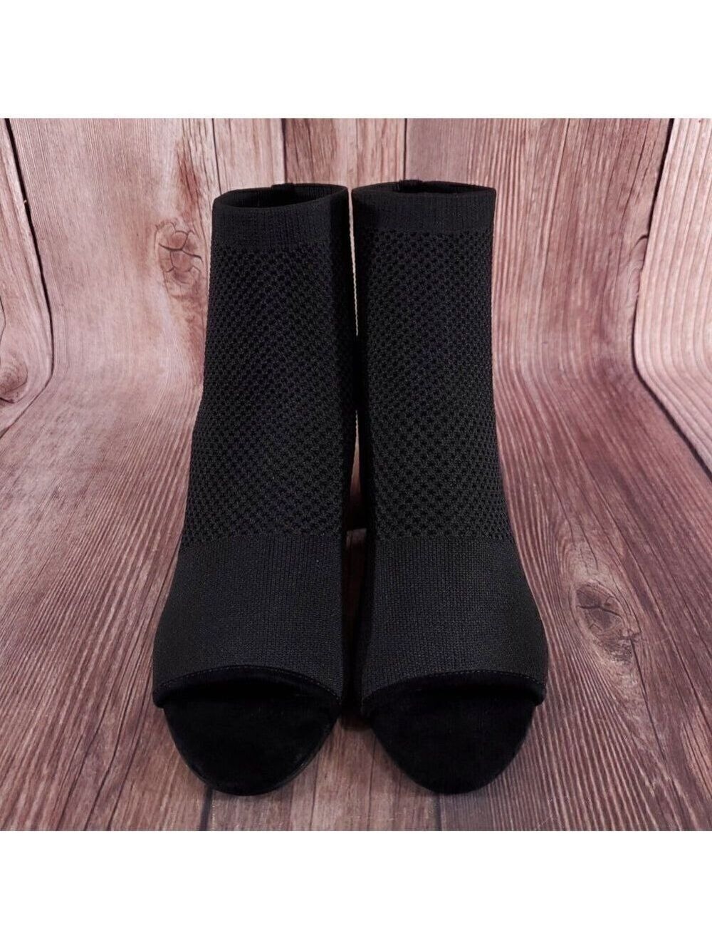 Eileen Fisher Womens Sz 10 Croft Open Toe Stretch Knit Black Ankle Boots Booties - Picture 4 of 13